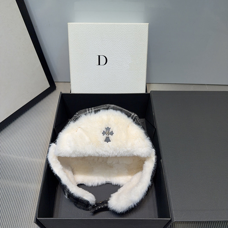 韩系复古十字架飞行帽子女冬季加厚保暖雷锋帽护耳滑雪骑行机车帽