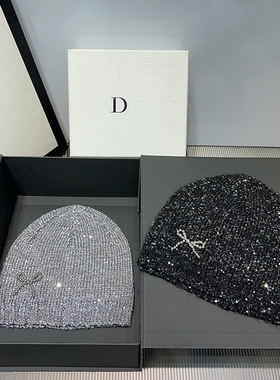 秋冬新款小香风包头帽重工蝴蝶结亮片针织帽百搭显脸小亲子冷帽女