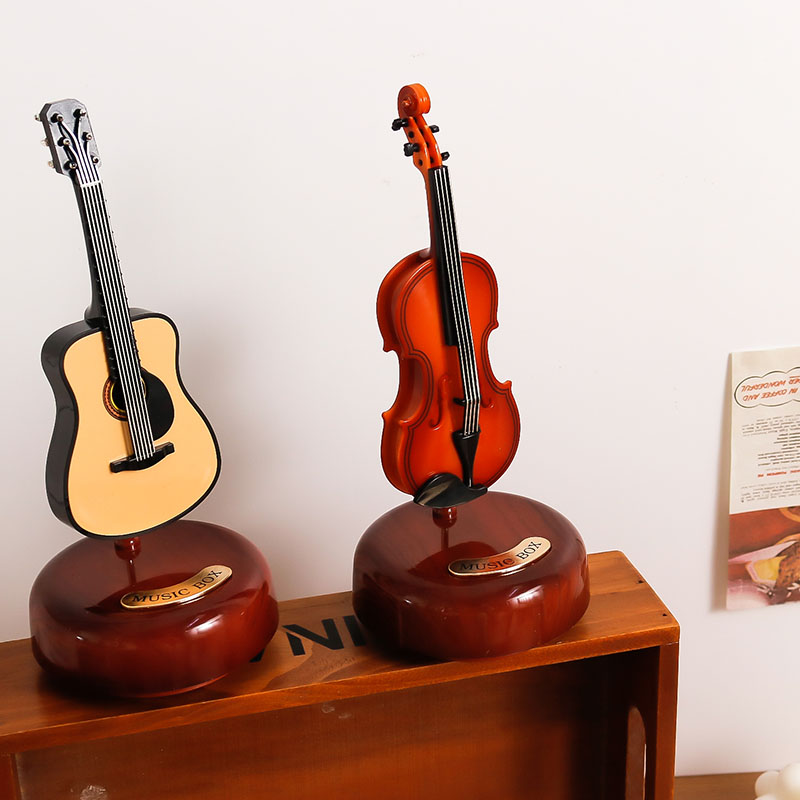 文艺古典旋转琵琶八音琴摆件复古礼品吉他小提琴音乐盒生日礼物女