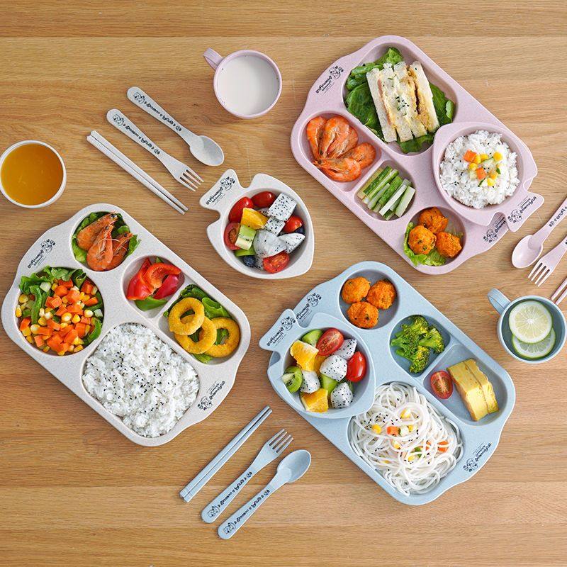 【六件套】儿童餐盘子餐具套装幼儿园午餐盘分格宝宝吃饭小麦秸秆