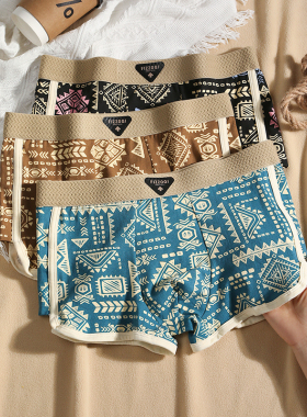 美式复古民族风男士内裤棉质阿玛雅平角裤透气四角裤潮流短裤底裤