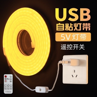 卧室床头氛围灯带遥控开关USB灯带条化妆镜补光自粘软灯条低压5V