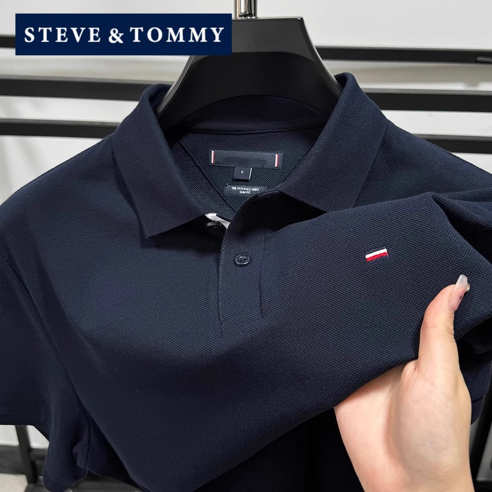 STEVE TOMMY史蒂夫汤米纯棉短袖POLO衫男夏季翻领T恤商务纯色上衣