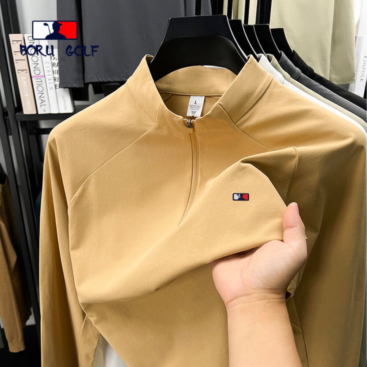 BORU GOLF高端男式T恤长袖春秋新款立领拉链POLO衫男运动服饰