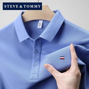 薄款 STEVE 男夏季 TOMMY史蒂夫汤米纯色短袖 全棉商务休闲T恤 POLO衫