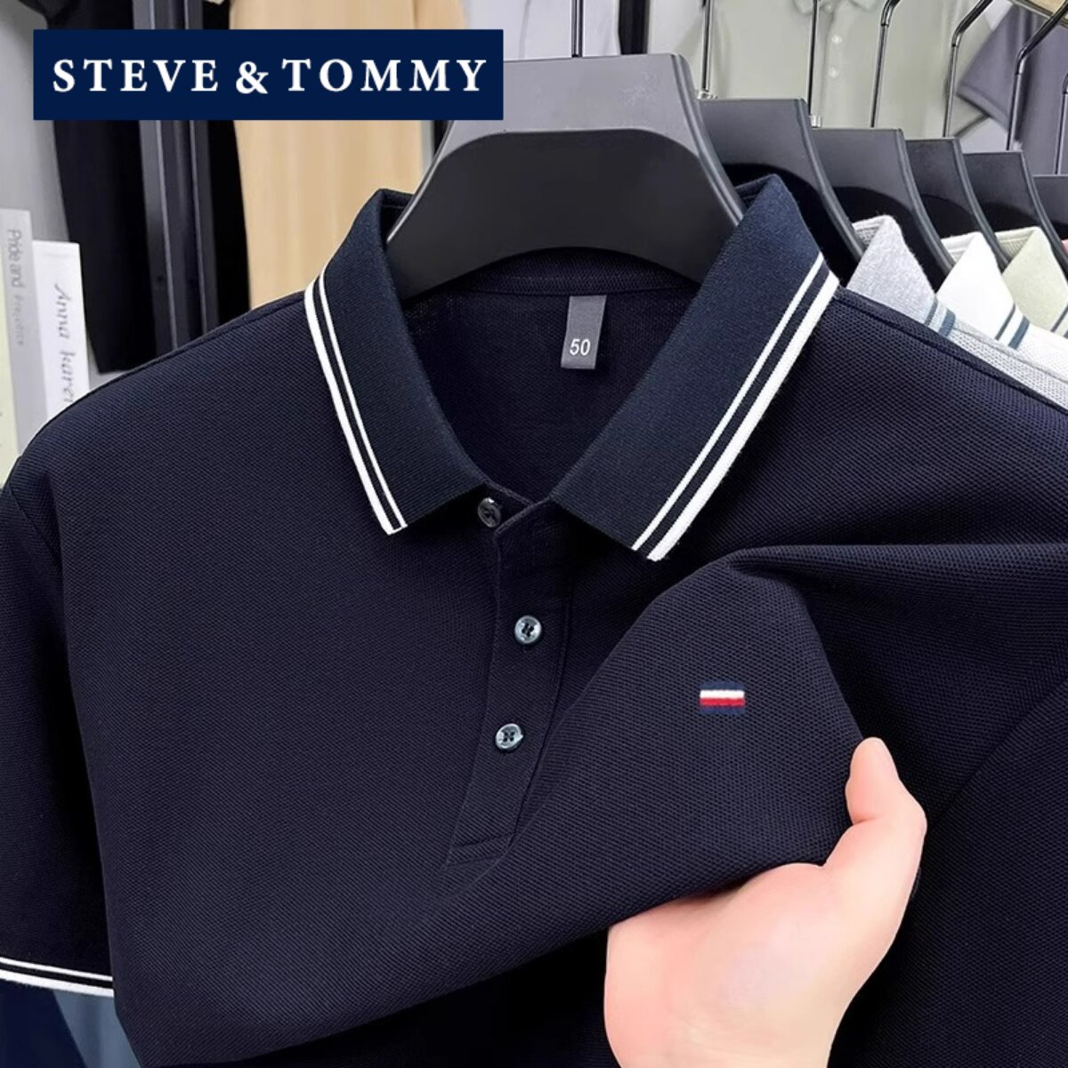 STEVE TOMMY史蒂夫汤米纯棉短袖POLO衫男夏季薄款休闲刺绣T恤上衣
