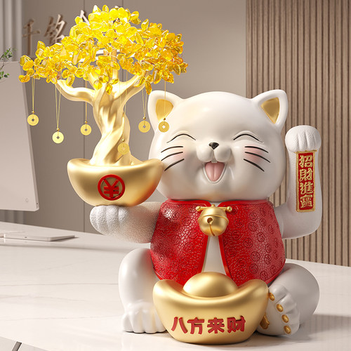 八方来财招财猫摆件开 业礼物店铺前台收银自动招手发财树招财装
