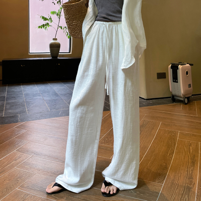白色苎麻裤女夏季薄款阔腿裤