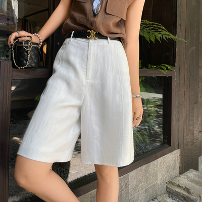 白色亚麻短裤女2025夏季新款