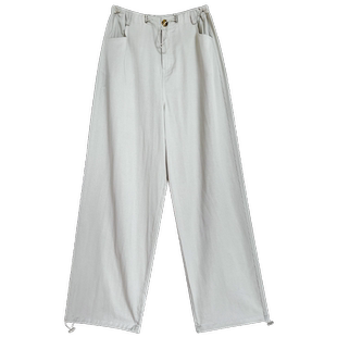 灰白色工装裤女2024春夏新款宽松抽绳休闲阔腿裤直筒百搭降落伞裤