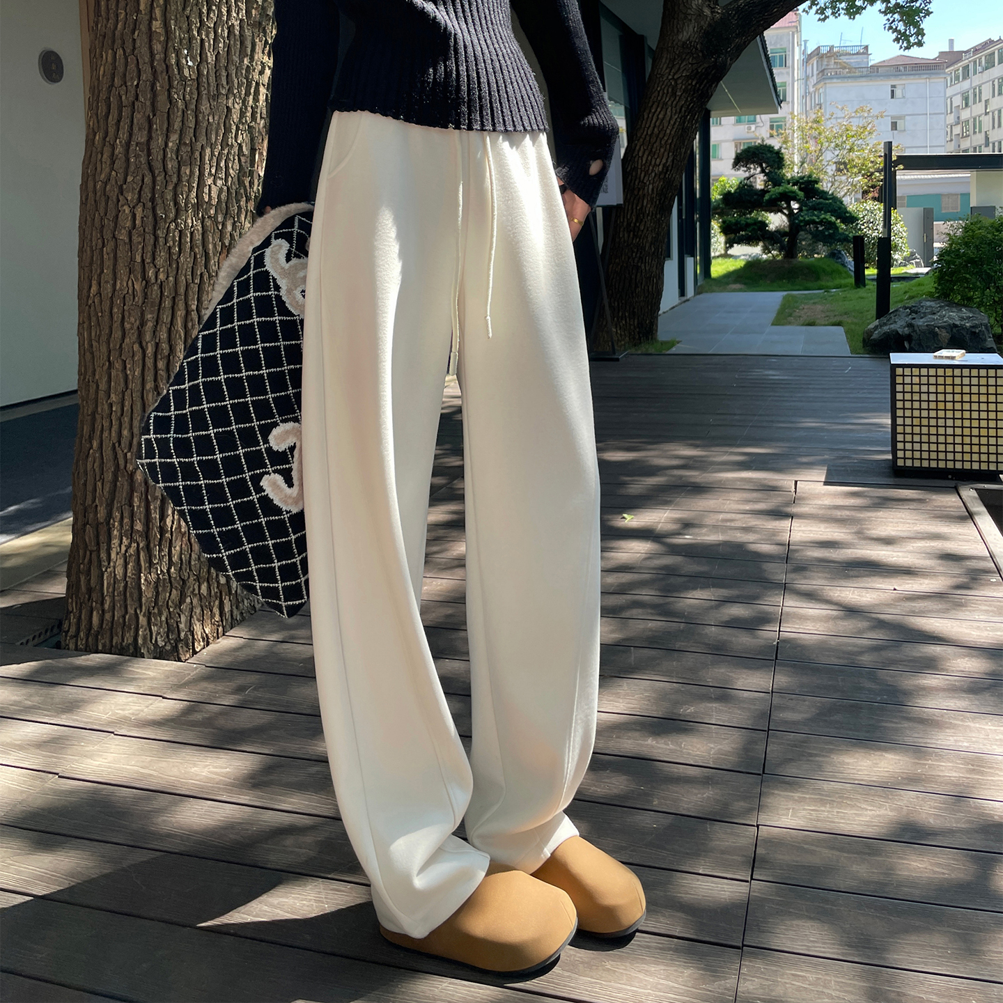 白色阔腿裤女秋冬羊毛香蕉卫裤