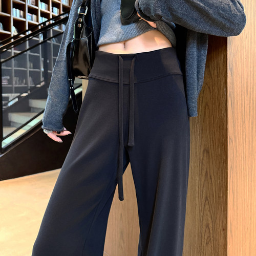 2025秋冬加绒糯米喇叭女直筒裤