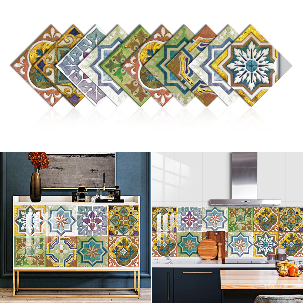 复古图案水晶硬片瓷砖贴家居翻新改造厨房后挡板浴室吧台装饰
