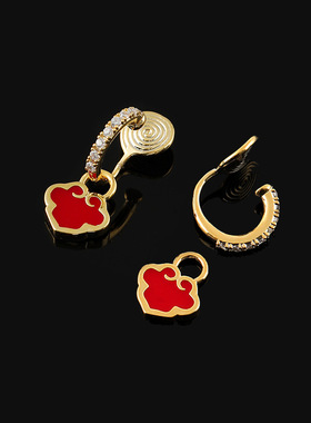 EH972中国风祥云如意耳环红色平安锁耳扣女轻奢无耳洞蚊香盘耳夹