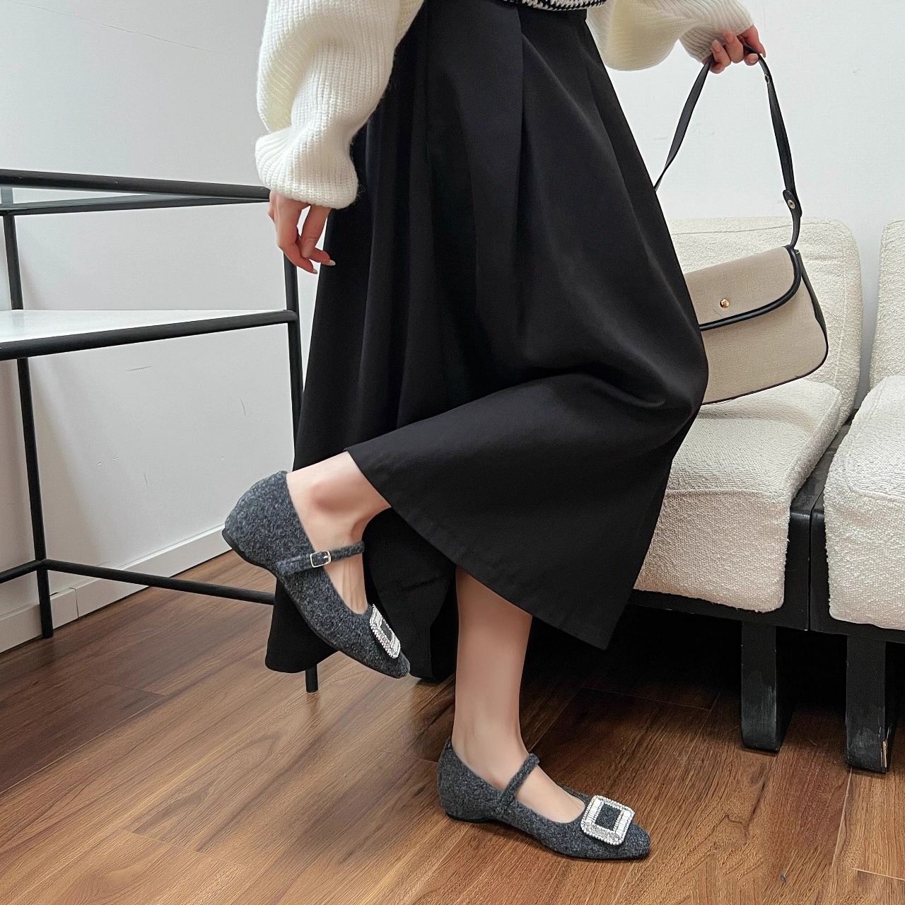 艾模儿玛丽珍鞋加绒内增高小单鞋25冬款女鞋时尚百搭舒适韩版潮鞋