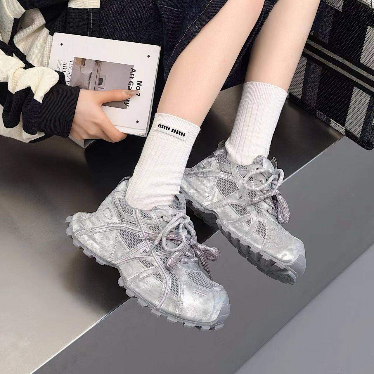 c女鞋单鞋26新款厚底休闲鞋老爹鞋皮网结合时尚透气百搭舒适潮鞋,女鞋,老爹鞋,淘宝优惠券,粉丝福利购,淘宝优惠卷