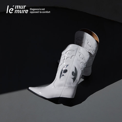 Le'Murmure油蜡牛皮西部中筒靴