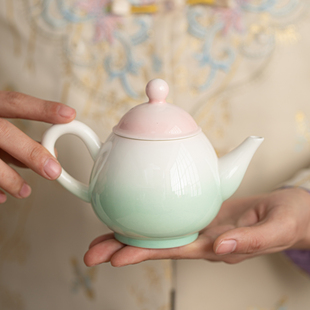 蕴华堂影青釉里红茶壶陶瓷提梁壶侧把壶家用泡茶壶渐变功夫茶具