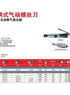 直柄式气动螺丝刀1RLNS1 1RPLS1 1RPMS1 1RPN1 1RPQS1 可调节自动