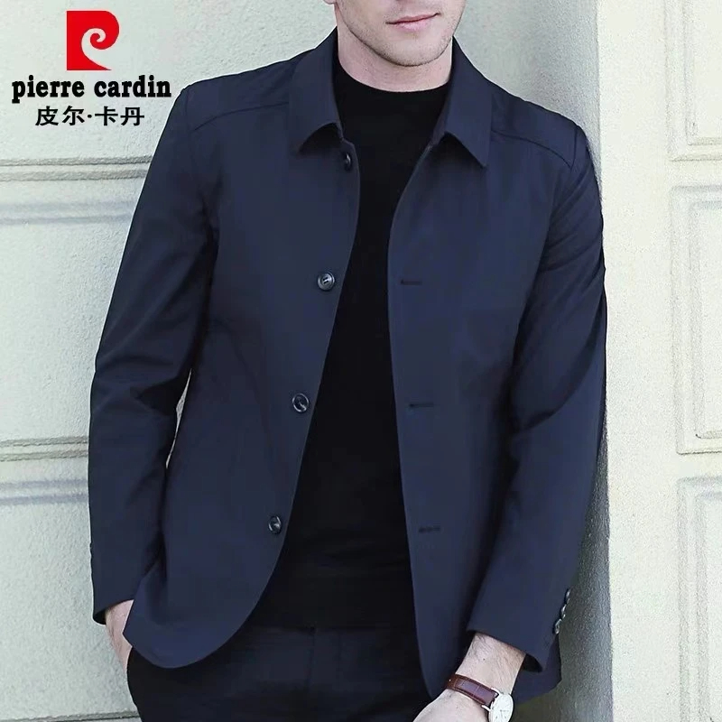 皮尔卡丹2024秋冬季新款中年男士加棉夹克外套中老年厚款翻领茄克