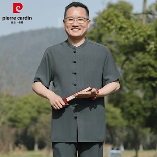 唐装 薄款 中老年男士 皮尔卡丹夏季 套装 棉麻衣服中国风中式 夏装 短袖