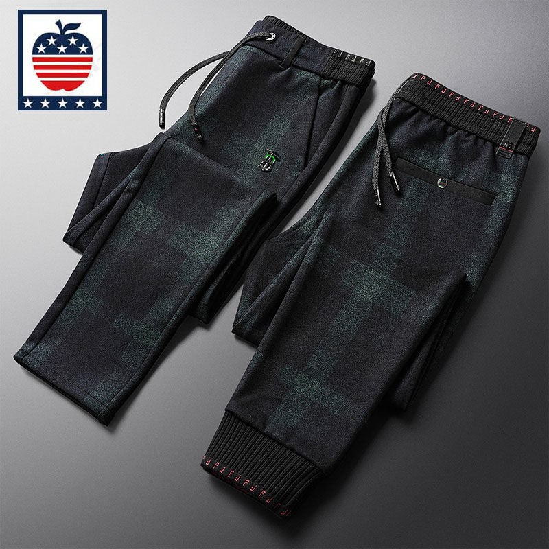 美国苹果AEMAPE秋冬毛呢长裤子男保暖锁温加厚休闲裤宽松大码提花