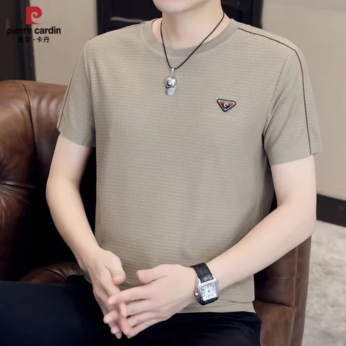 皮尔卡丹冰丝提花圆领短袖t男士