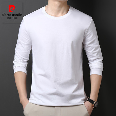 皮尔卡丹纯棉长袖t恤男士圆领