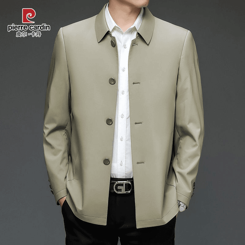 皮尔卡丹高档男士夹克春秋新款商务休闲翻领行政茄克衫爸爸装外套