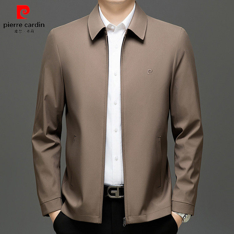 皮尔卡丹春秋新款男士时尚翻领夹克外套中老年商务休闲爸爸茄克杉