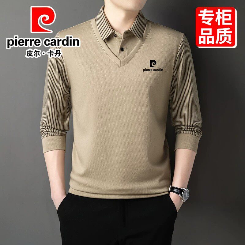 皮尔卡丹桑蚕丝假两件男士T恤