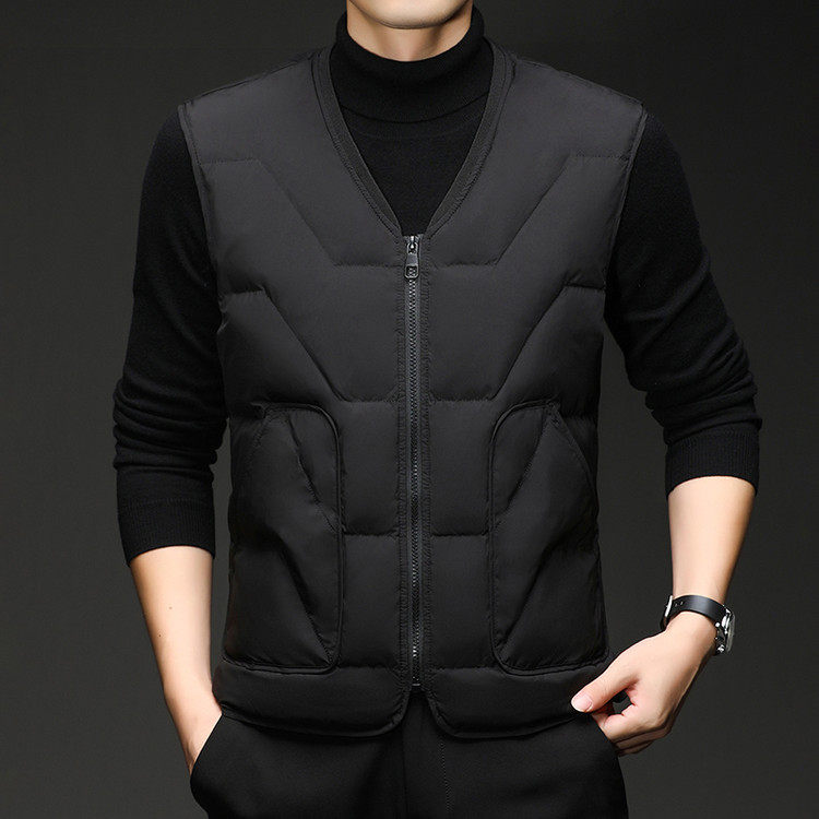 皮尔卡丹灰鸭绒羽绒马甲高档男士加厚保暖白鸭绒无袖背心夹克外套