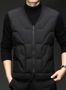 皮尔卡丹灰鸭绒羽绒马甲高档男士加厚保暖白鸭绒无袖背心夹克外套