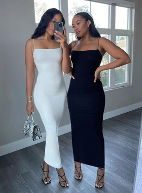 Women's Instagram sexy suspender long dress