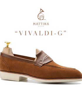 Mattina Vivaldi男士春夏缝线反绒VIbram超轻胶底一脚蹬真皮乐福