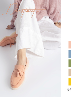 MATTINA嬉游曲K113反绒流苏乐福鞋软底真皮一脚蹬麂皮懒人女鞋