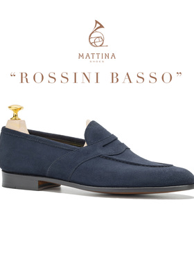 Mattina Rossini Basso男士反绒无里衬一脚蹬Blake皮底皮鞋乐福鞋