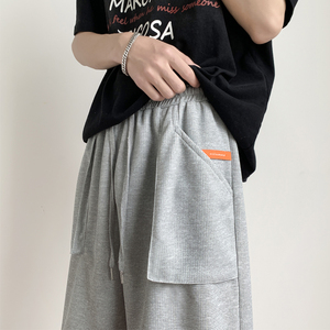 夏装新款立体华夫格大口袋港风休闲七分运动裤男K7618P40图片