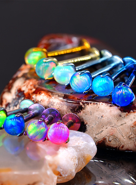 果冻澳宝唇钉唇环F136钛合金爆闪内螺纹极光欧泊石耳骨耳钉耳蜗钉