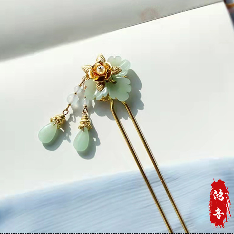 竹镜发簪汉服旗袍发饰文艺复古典