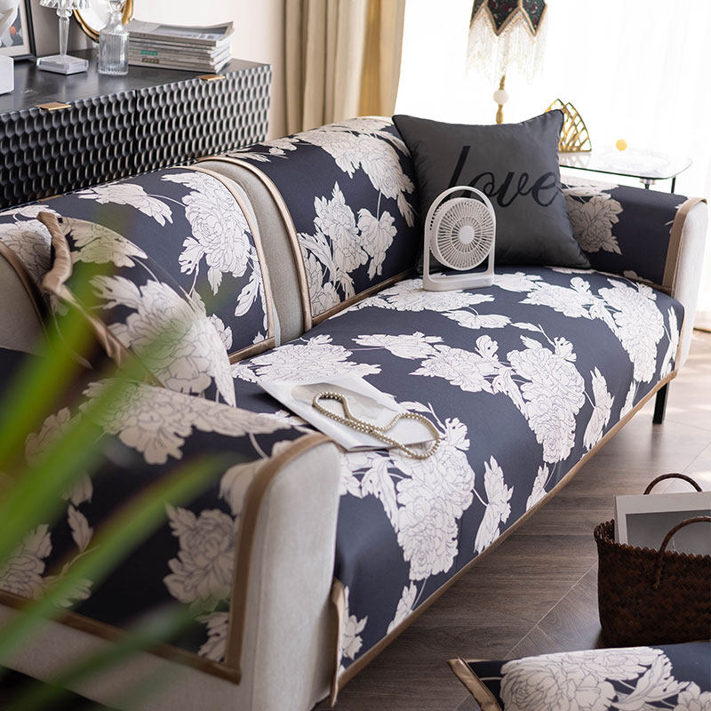 美式复古冰丝凉感丝沙发垫夏季ins风夏天防滑套罩巾盖布凉席坐垫