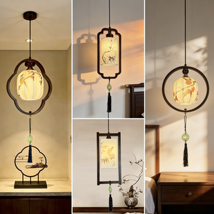 宋代美学木艺吊灯卧室床头玄关过道新中式复古风中式宋式原木灯具