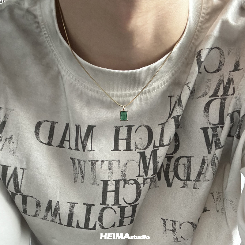 绿冰糖钻项链男美式钛钢吊坠