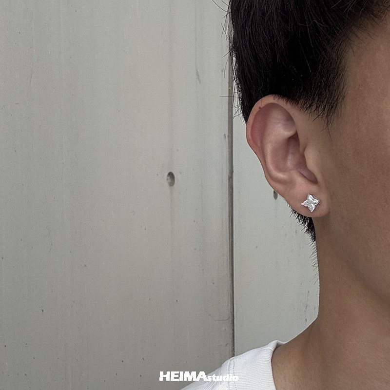 【王嘉尔同款】老花冰糖钻耳钉男女S925通体纯银防过敏养耳洞耳环