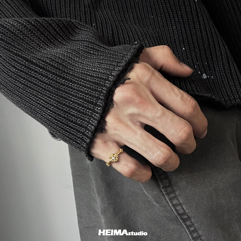 原创鸢尾花系列莫桑钻十字花尾戒纯银男士小指小拇指戒指男单身