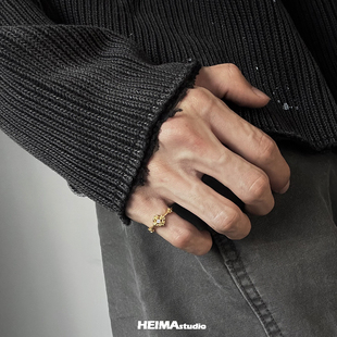 原创鸢尾花系列莫桑钻十字花尾戒纯银男士小指小拇指戒指男单身