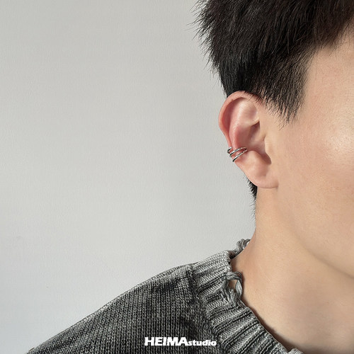 痞帅线条纯银耳骨夹男女