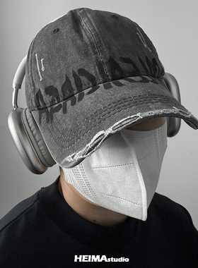 美式水洗做旧破洞棒球帽男女百搭字母鸭舌帽子显脸小潮加深大头围