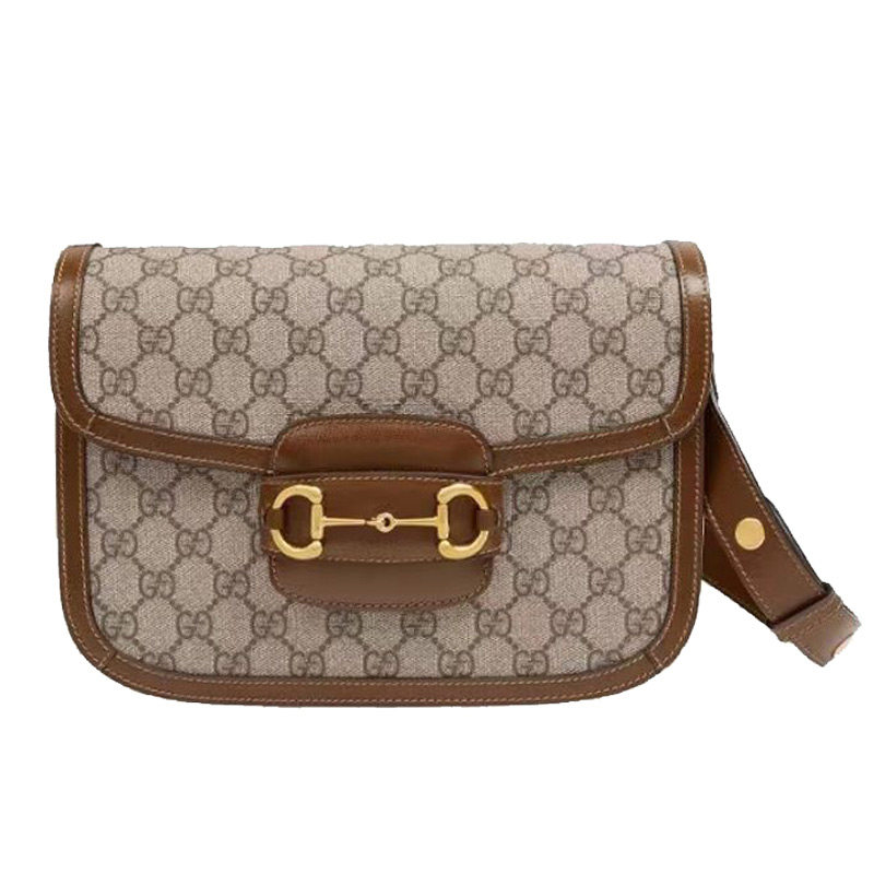 Gucci/古驰GG经典印花单肩包女马衔扣撞色拼接手提包