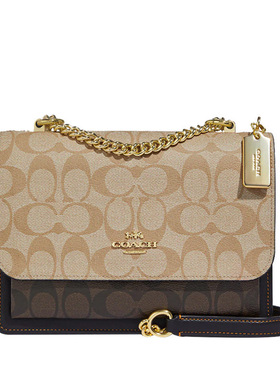 COACH 蔻驰 KLARE 女士链条斜挎包风琴包单肩包 拼接色 米褐logo